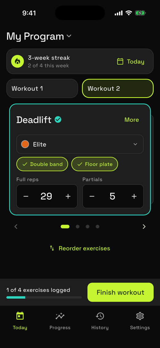 Deadlift logged: 29 full reps and 5 partials